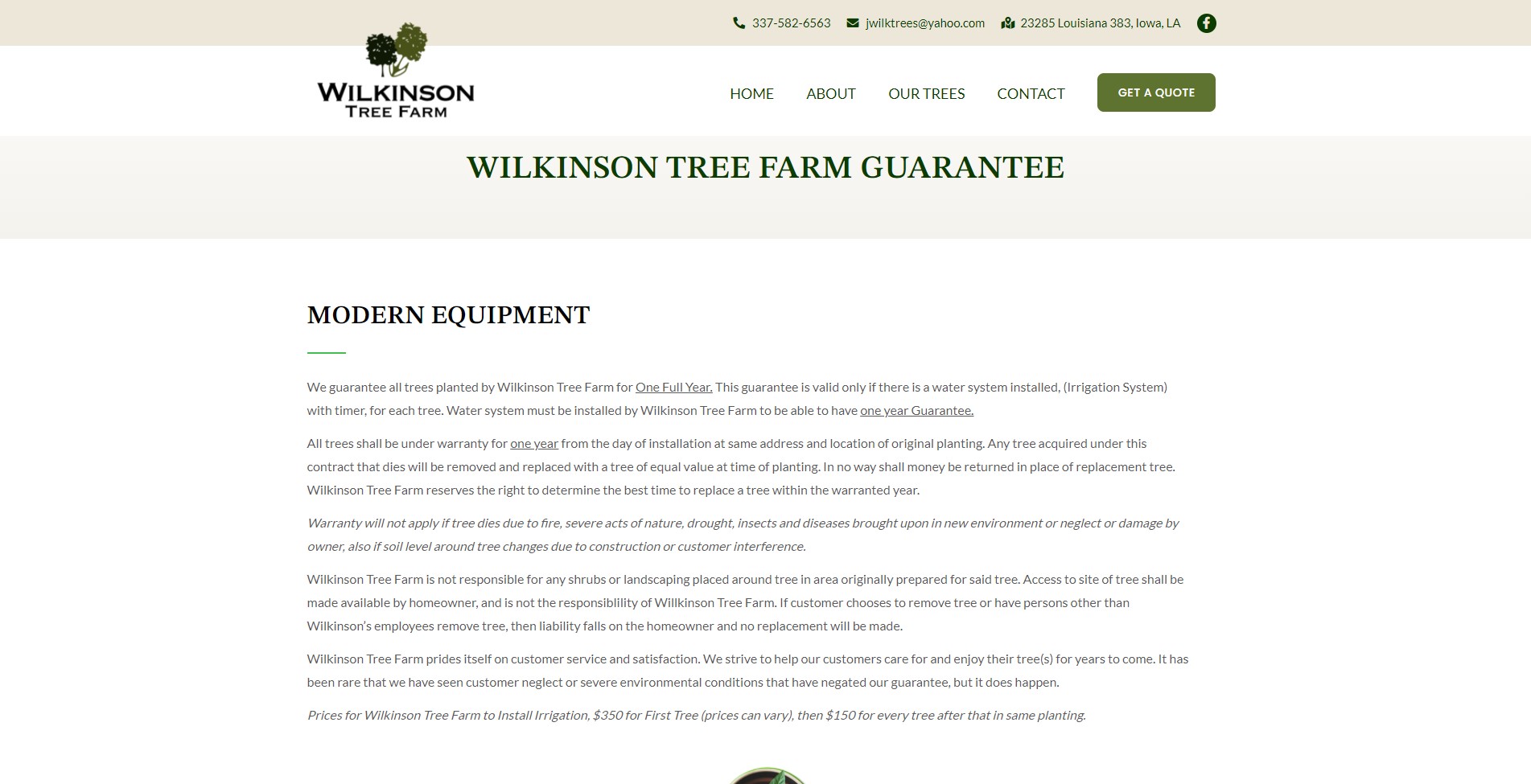 Wilkinson Tree Farm Guarantee Wilkinson Tree Farm Tree Farm Iowa, LA
